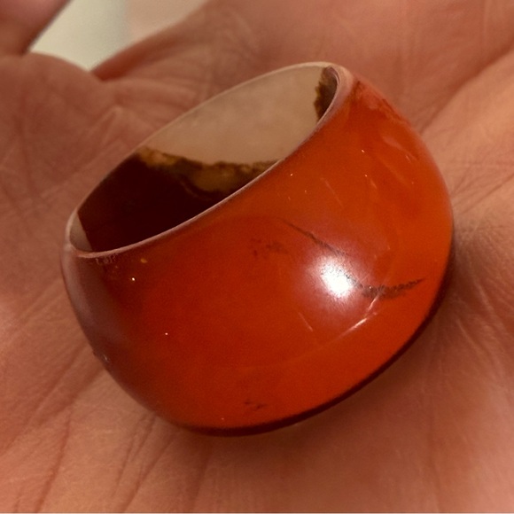 Vintage carnelian and white quartz Solid Stone Wide Band Ring - Picture 11 of 16